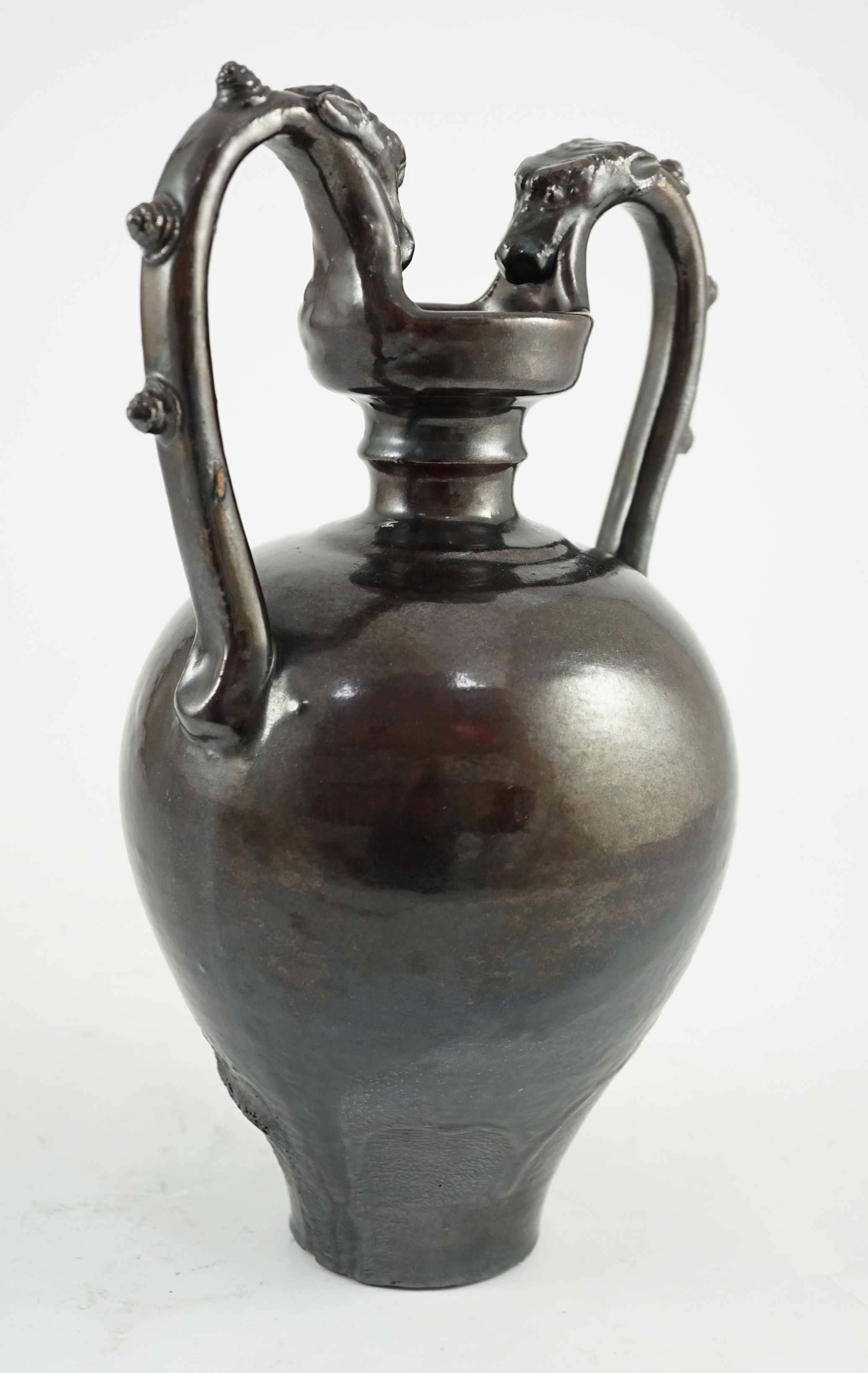 A Chinese dark brown glazed twin handled amphora, in Tang style probably Republic period, 29.5cm high